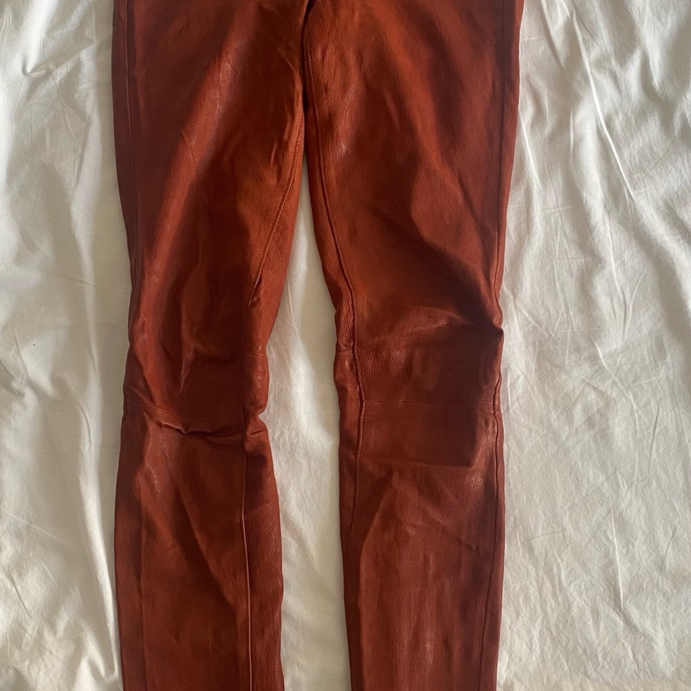 AG Adriano Goldschmied Burnt Orange Leather Pants